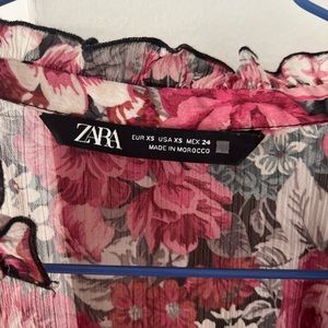 Beautiful Zara long sleeve pink hues and dark grey dress, so romantic